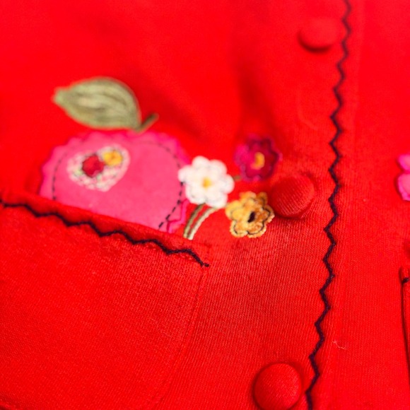 Vintage KHQ Sportswear Girls Red Embroidered Floral Apple Button Up Cardigan 4T - Picture 3 of 8